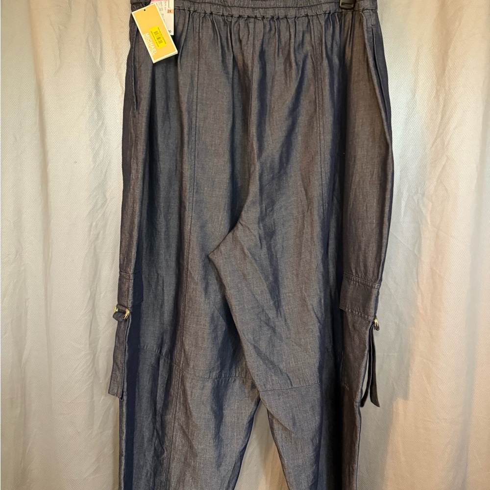 NWT - MICHAEL Michael Kors Indigo Blue High Rise Wide Leg Pull-On Cargo Pant 2X - Picture 2 of 12